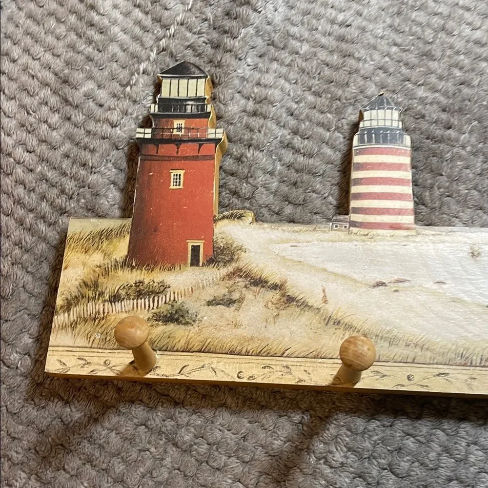 Nautical Lighthouse Wall Hook Decor - Red and Brown